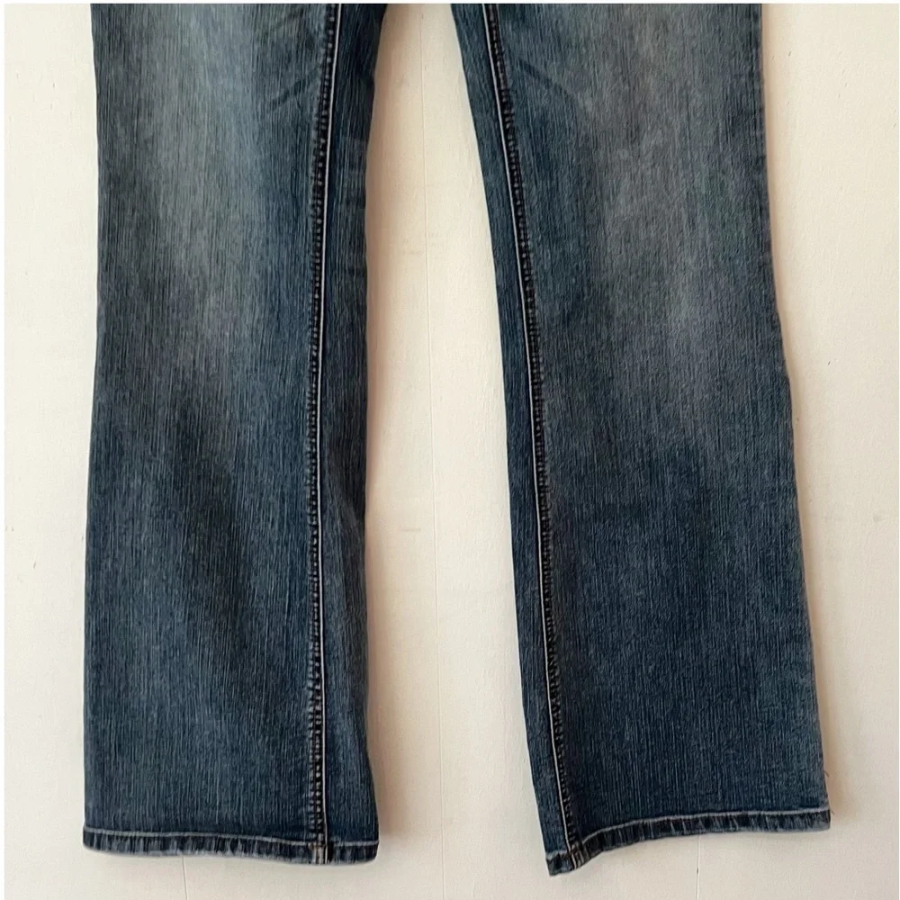 Cache Mid-Rise Animal Print Trimmed Boot Cut Jeans Size 6